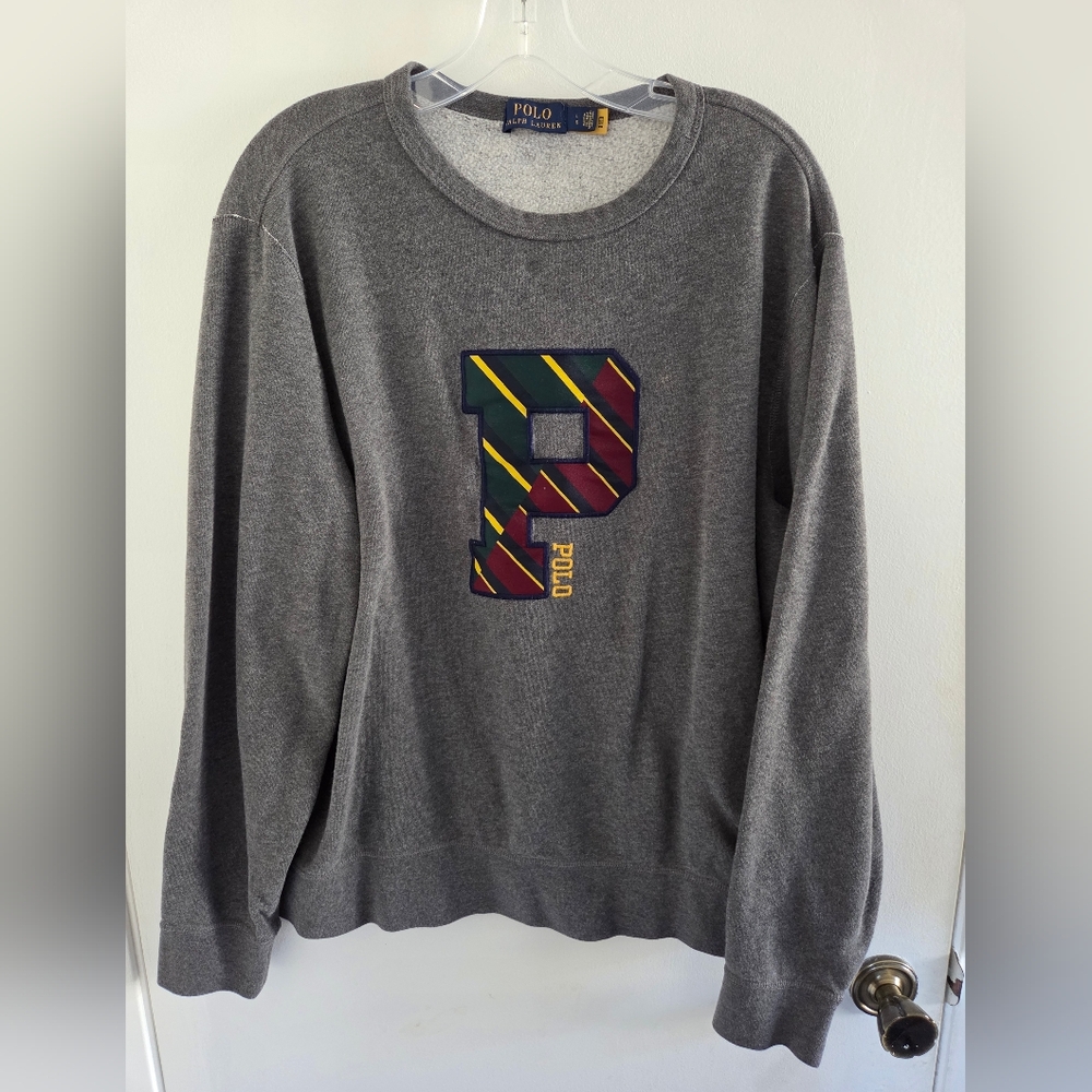 Polo Ralph Lauren Plaid Varsity Letterman Logo Sweatshirt Size Large
